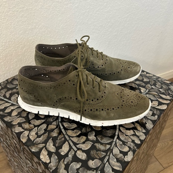 Cole Haan ZeroGrand Wingtip Oxford Sage Green Suede Sneakers Shoes Size 8.5 - Picture 1 of 5